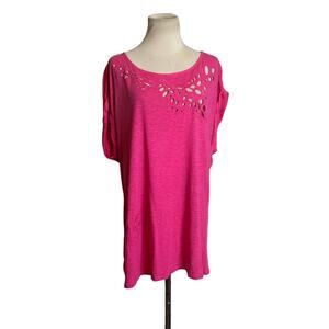 Bobeau Pink short sleeves leaves cut outs T Shirt size XL
